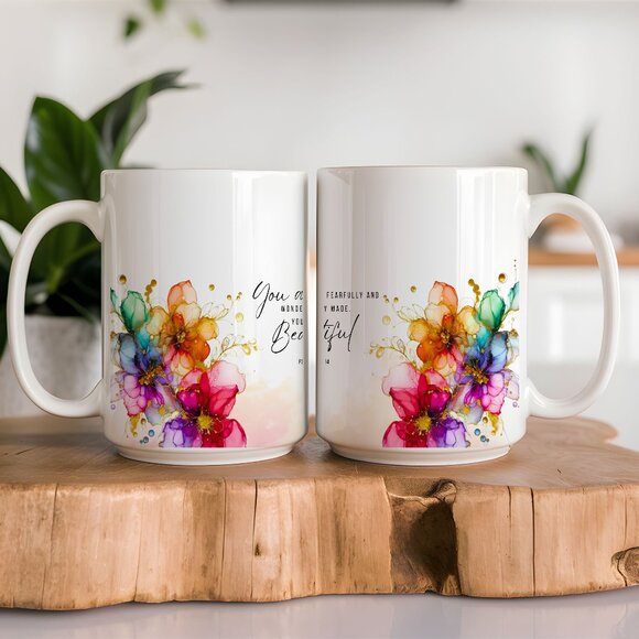 Psalms Beautiful Floral Religious Gift, Latte Mug With Latte Spoon Set - Picture 1 of 4